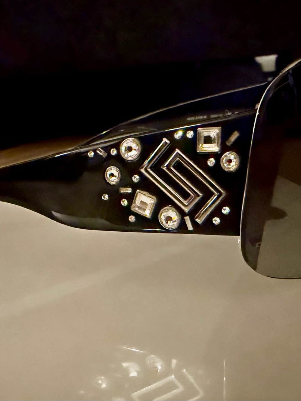 Versace Black Women's Sunglasses with Crystal Geometric Accents